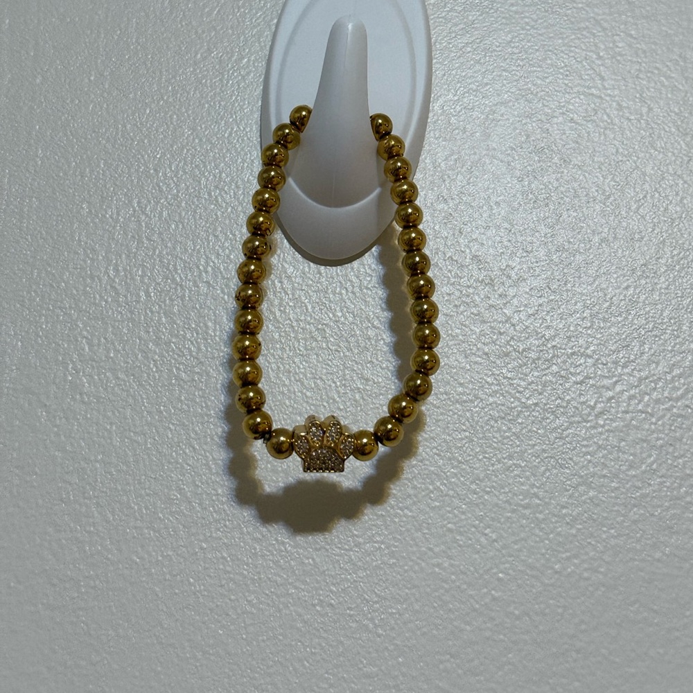 Gold Beaded Bracelet with Paw Charm
